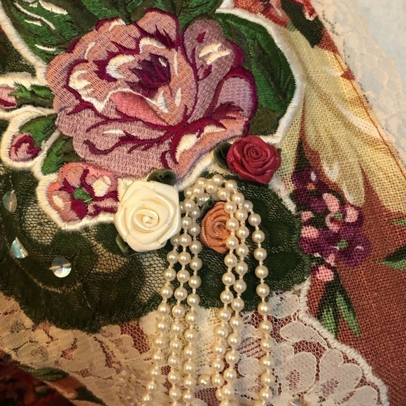 VINTAGE LACY AFTERNOON Floral English Garden Open Front Cardigan Size L - Picture 8 of 9